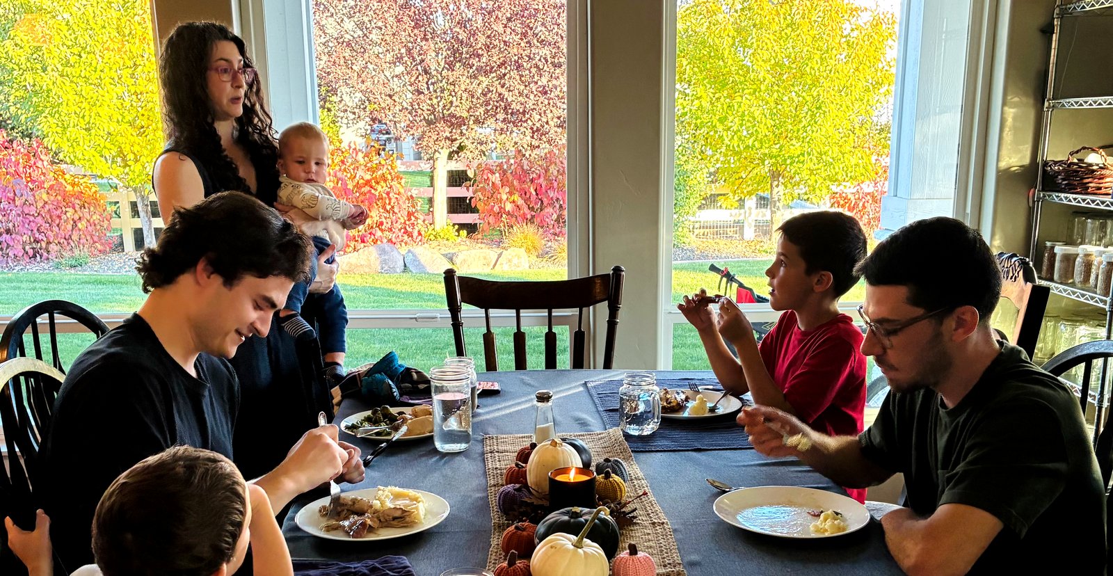 The Harmon family at the table